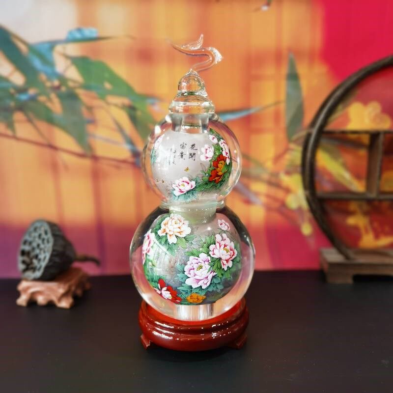 新品匠心独韵内画葫芦桌面摆件玄关博物架子电视柜装饰艺术品牡丹