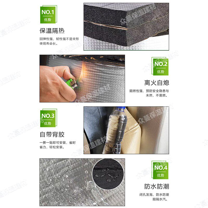 保温棉隔热棉屋顶楼顶防火耐高温防晒自粘橡塑铝膜隔热板铝箔材料