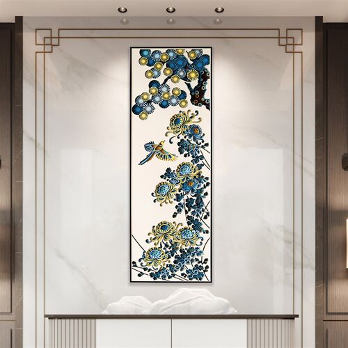梯木叠雕新中式沙发背景墙装饰画梅兰竹菊客厅挂画3d创意墙面装饰