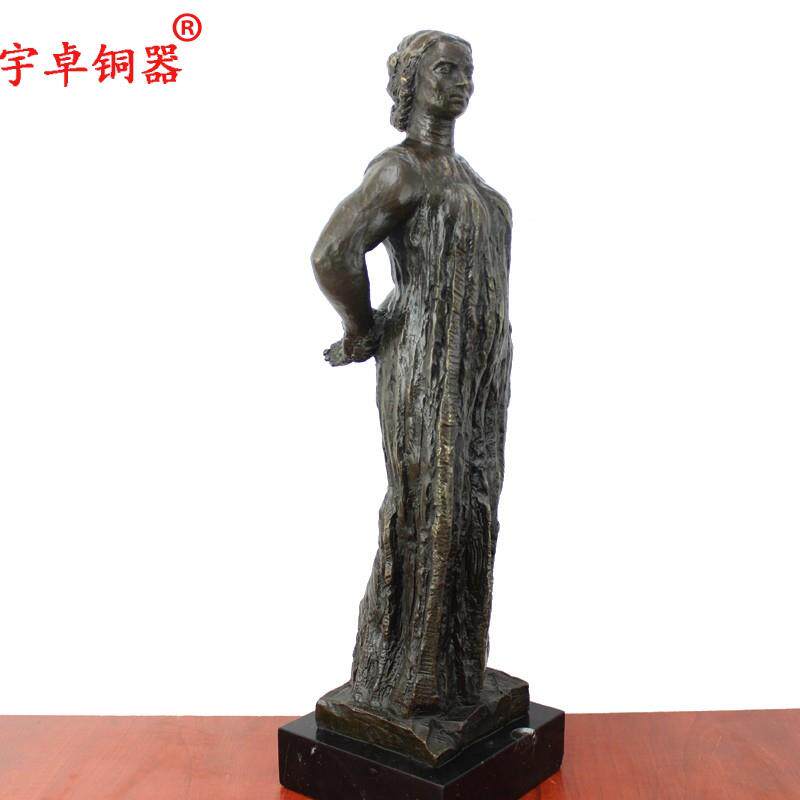 宇卓铜器 纯铜人物舞球老头老人欧式 休闲妇人黄铜雕塑工艺品摆件