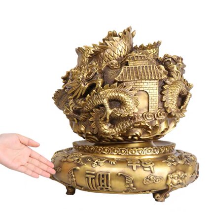 纯铜九转乾坤鼎时来运转九龙转运球客厅书房工艺品家居装饰品摆件