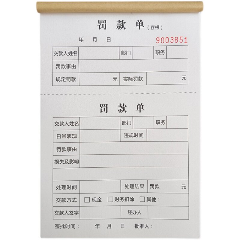 罚款单奖罚单处罚本奖励过失记录扣款赔罚单二联员工单据公司三联 - 实物图