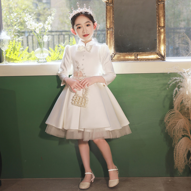 女童生日公主裙高端花童婚礼小女孩礼服儿童钢琴演出服主持人缎面