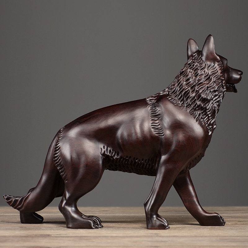黑檀木雕刻狼狗摆件实木十二生肖狗工艺品家居客厅电视柜店铺装饰