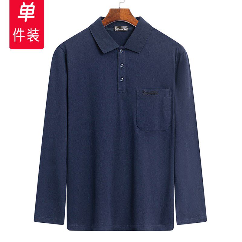夏季爸爸装长袖T恤纯棉POLO衫薄款宽松中老年男士上衣爷爷打底衫