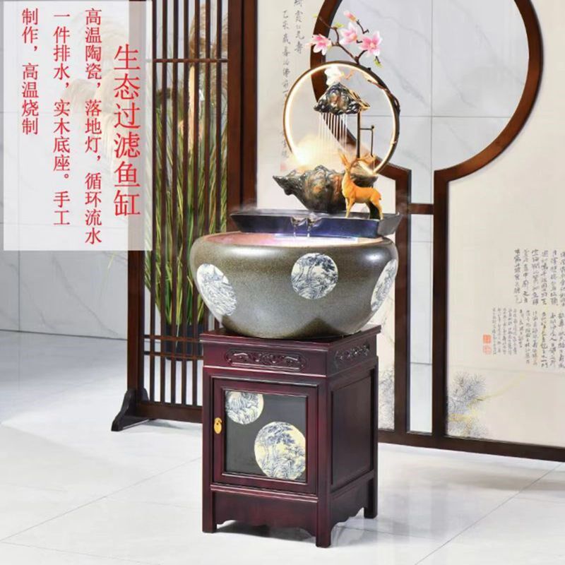 景德镇中式柜式落地生态过滤鱼缸客厅办公室循环流水招财鱼缸家用