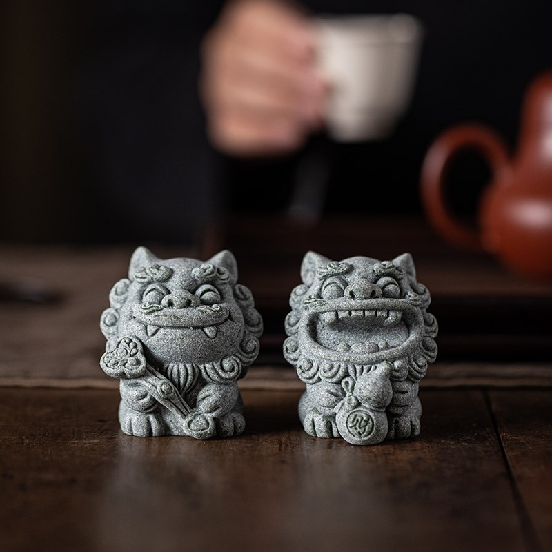创意可爱风狮爷一对福禄茶宠摆件国潮石狮子鱼缸造景盆栽景观装饰图片