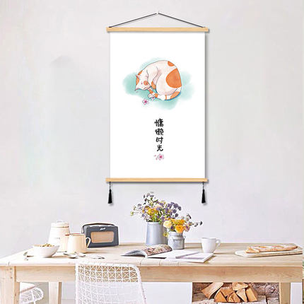 慢生活小清新猫实木挂画吃饭店饭厅咖啡厅书房间背景墙遮挡装饰画