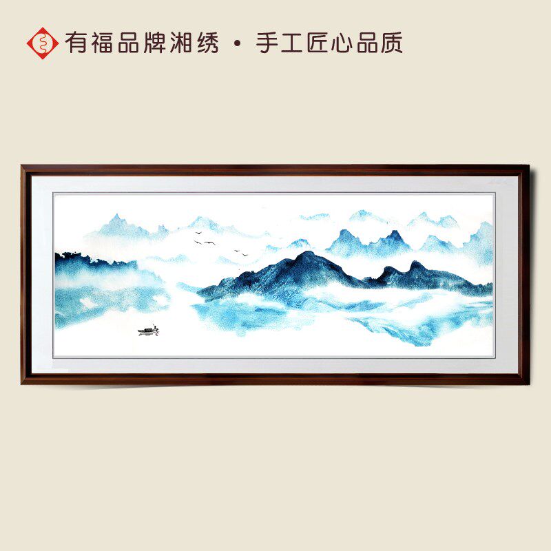有福湘绣千里江山古风山水客厅沙发床头挂画轻奢新中式简约装饰画