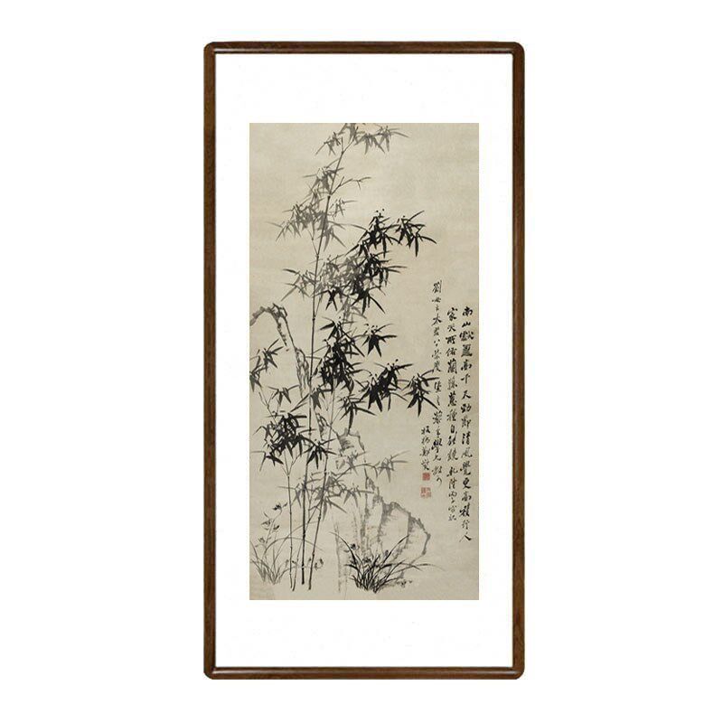 定制国画竹子画新中式玄关装饰画办公室竖版挂画郑板桥竹石兰蕙图