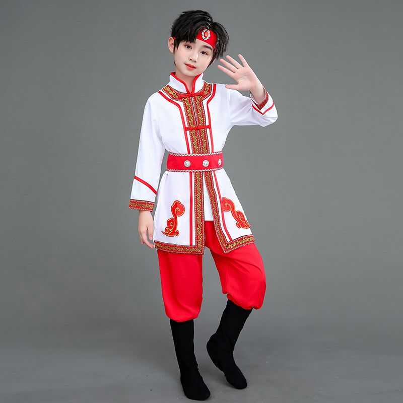 儿童蒙古族白马舞草原筷子舞演出少数民族表演服男女童蒙族袍服装