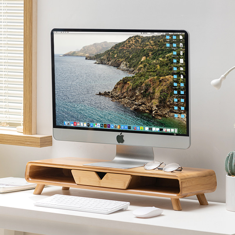 台式电脑增高架简约桌面垫高收纳置物架办公室显示器屏幕底座实木