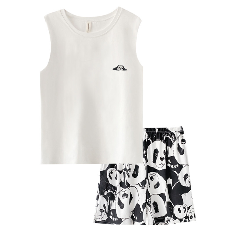 睡衣夏季情侣纯棉女背心短裤薄款套装男无袖家居服宽松大码可出门