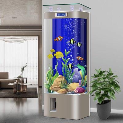 一体式热弯鱼缸圆柱形鱼缸立柱式一体成型靠墙大型免换水鱼缸家用