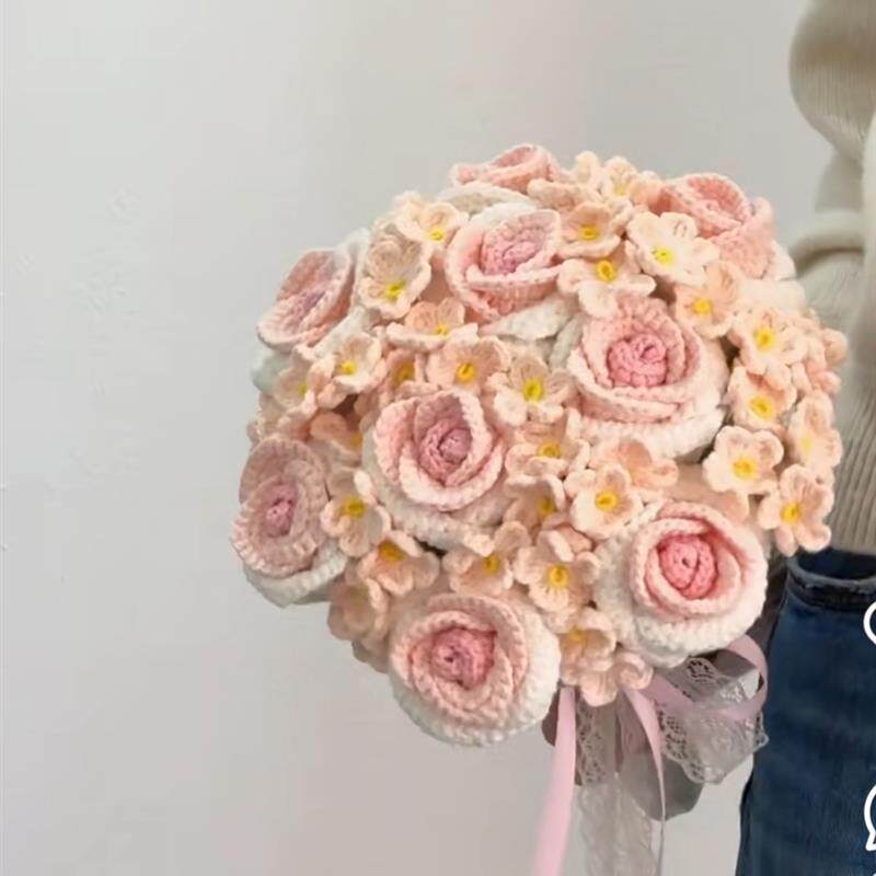 新款成品手工编织玫瑰花结婚领证手捧花束送闺蜜女友生日结婚礼物