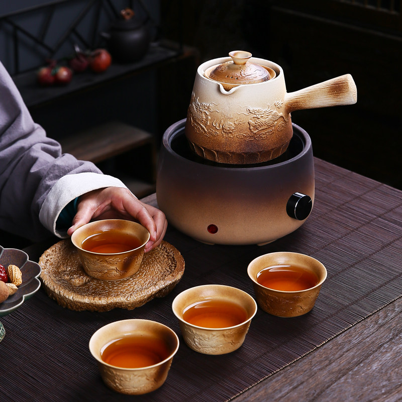 侧把煮茶壶陶瓷旋转逍遥壶耐高温电陶炉炭火围炉煮茶神器防烫家用