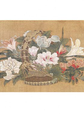 水墨清莲花鸟宋画白稿底稿--李嵩-花篮图-GH10高清实物打印稿