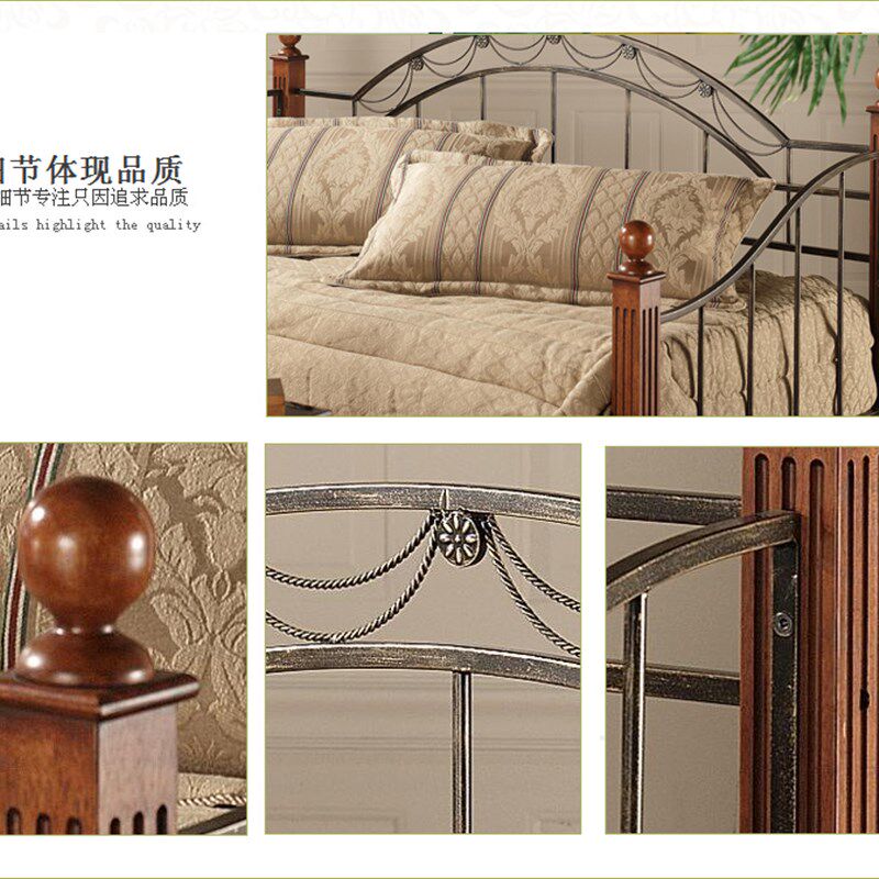 美式乡村铁艺床实木床柱简约双人床1.51.8米工业复兴铁木床沙发床