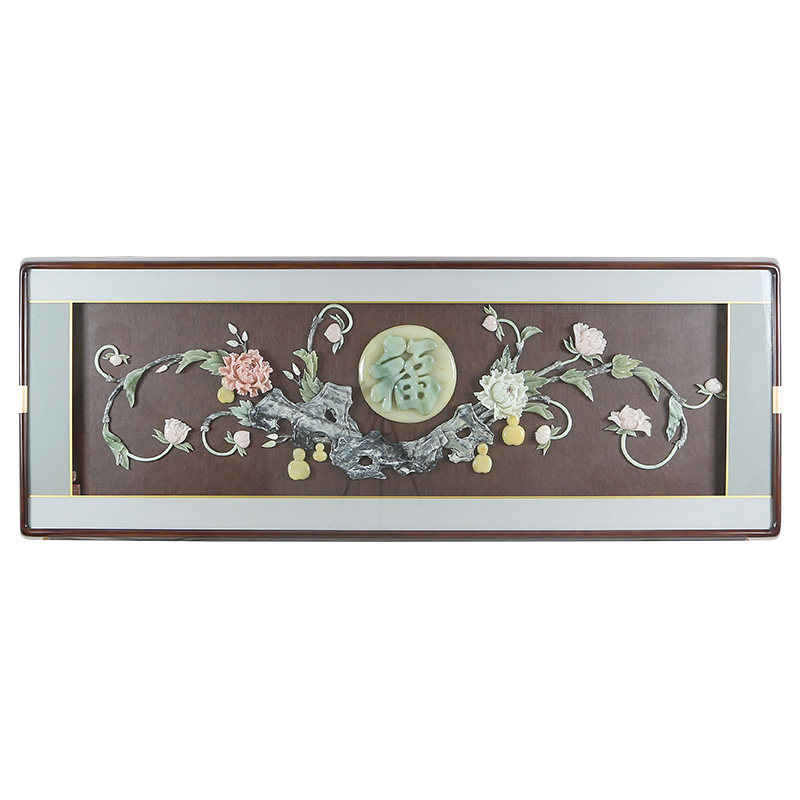 新中式沙发背景墙装饰画大幅办公室挂画3d立体浮雕画客厅高档玉雕