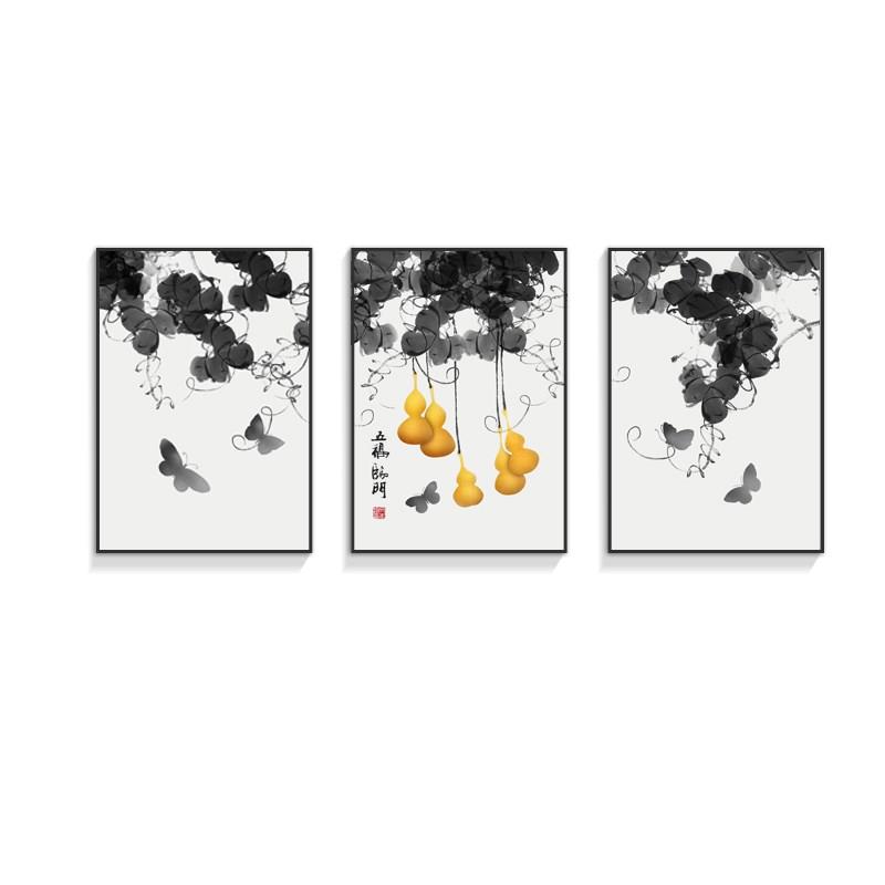 新中式客厅装饰画三联横版葫芦挂画中国风书房卧室床头背景墙壁画