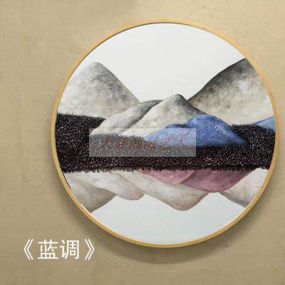 玄关油画客厅装饰画山水画餐厅挂画过道有框手绘新中式简约圆形画