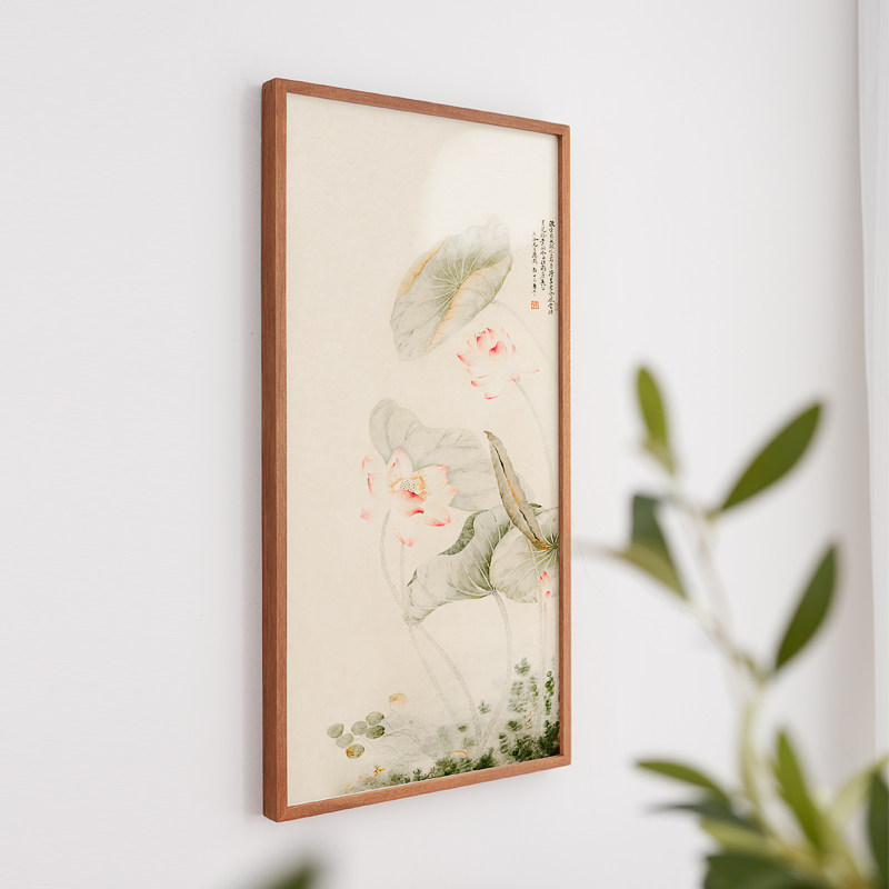 红莲绿藻图新中式玄关装饰画荷花禅意茶室瑜伽茶叶店卧室酒店挂画