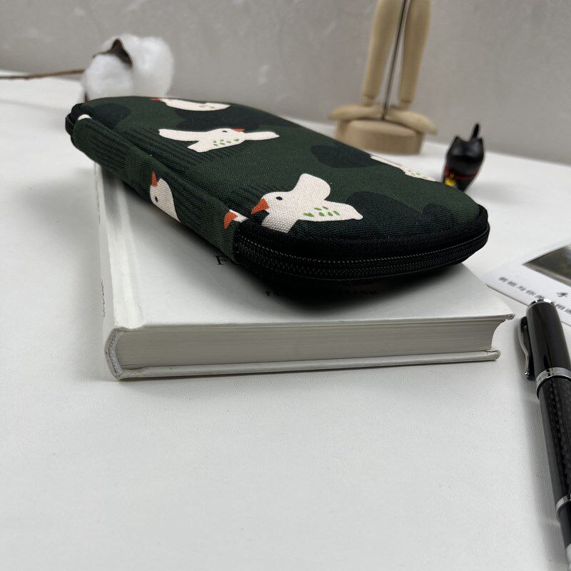 布邑绿色小鸟手作笔袋三支装笔套四支布艺钢笔收纳袋拉链便携笔包