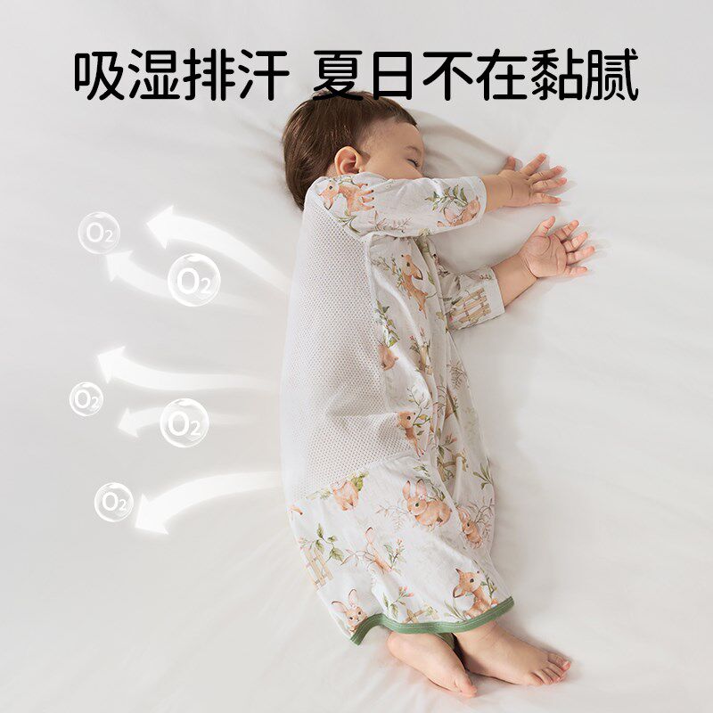 欧孕婴儿睡袋夏季薄款睡衣宝宝幼儿竹棉凉感透气网眼儿童连体睡裙