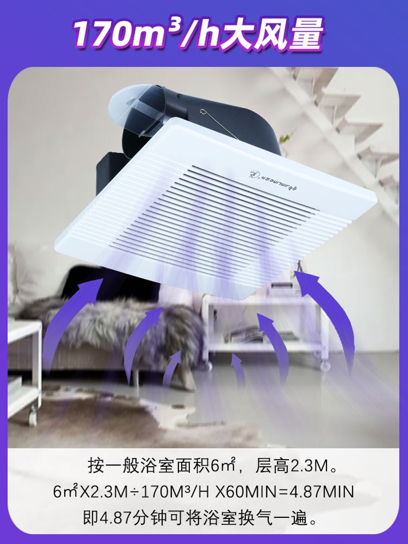 金羚集成吊顶排气扇家用超薄天花抽风机厨房卫生间吸顶管道排风机