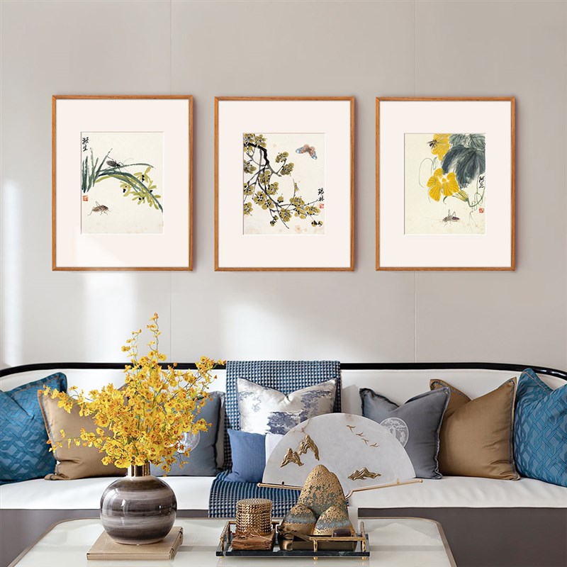 齐白石-可惜无声 新中式客厅装饰画饭厅挂画书房卧室实木框花鸟画