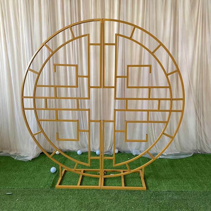 新中式婚庆道具铁艺屏风同心圆中式婚礼舞台布置背景装饰花艺摆件