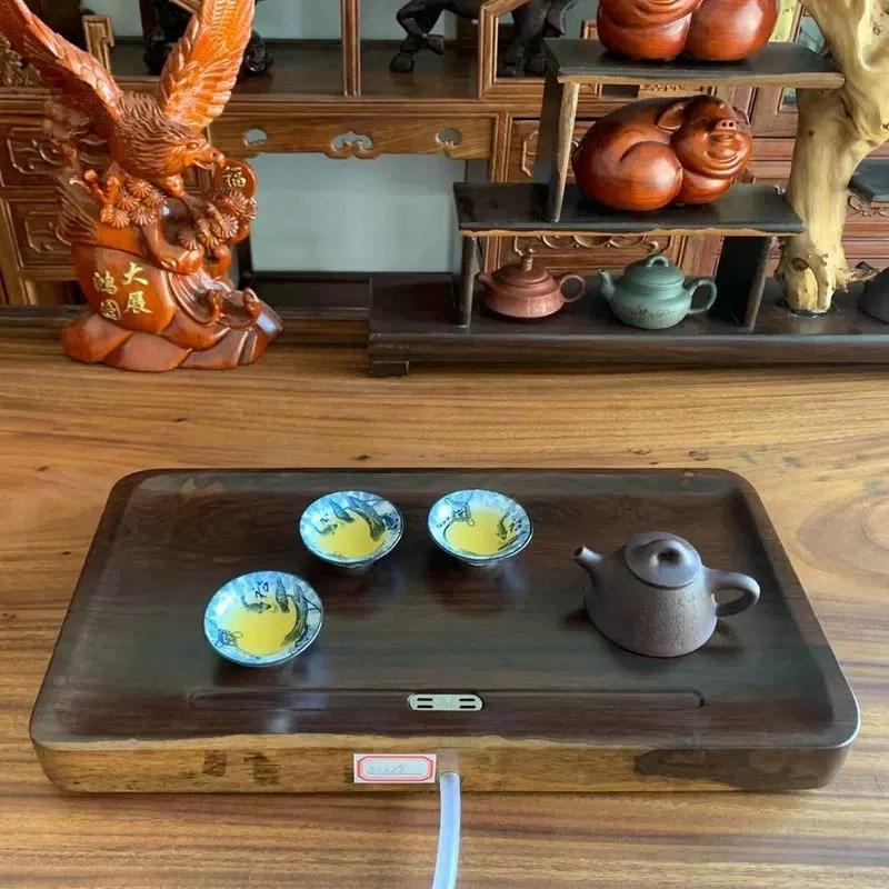 黑檀木茶盘实木 整块花梨木圆形茶海 小号排水式平板茶台