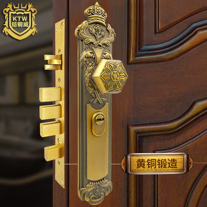 铠铜威豪华铜入户门锁 对开双开门防盗锁木门金属门通用大门锁
