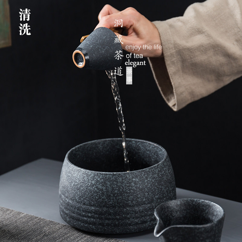 复古粗陶茶洗大号家用水洗碗陶瓷笔洗茶具茶渣桶茶道配件建水盂钵