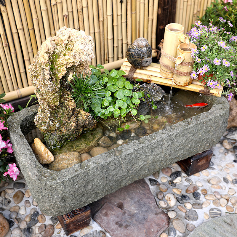 中式庭院水池造景假山流水喷泉摆件鱼池造景装饰品新中式庭院摆设