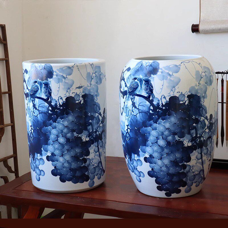 景德镇陶瓷花瓶青花瓷书画缸卷轴缸字画筒画轴收纳客厅书房摆件