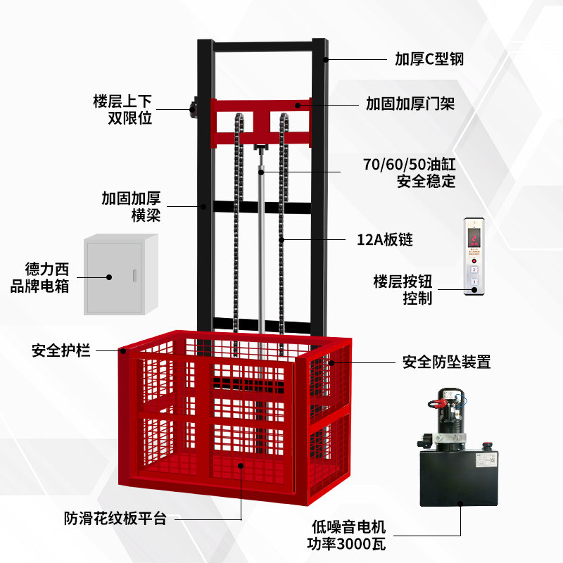 液压货梯升降机电动式液压升降平台简易导轨式仓库厂房小型提升机