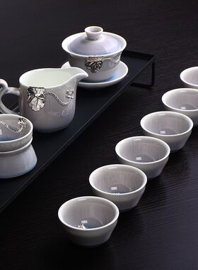 镶银窑变天目陶瓷茶杯茶碗钧窑品茗杯银鱼单杯功夫茶具主人杯茶盏