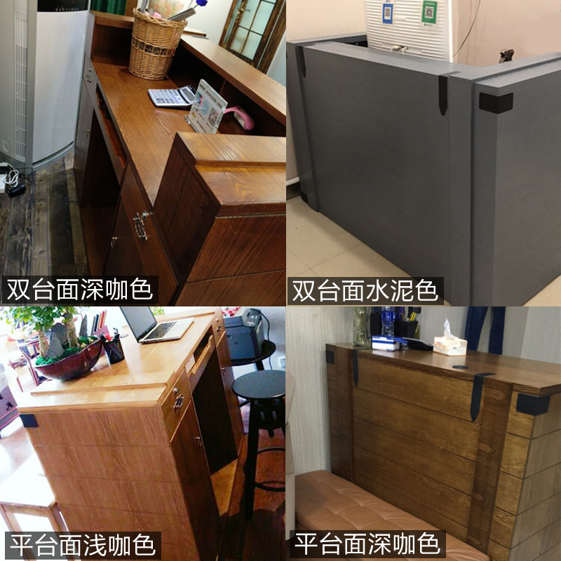 工业风实木收银台简约现代小型吧台双台面设计 100cm深咖色储藏功