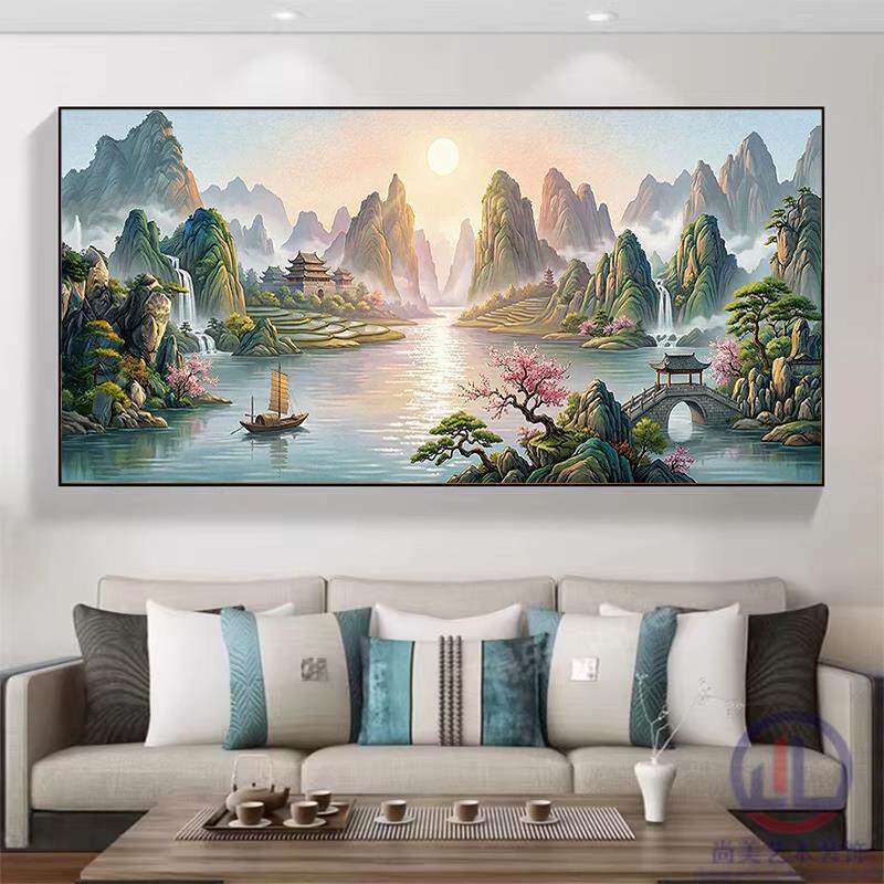 锦绣山河风水风景画山水画聚宝盆客厅装饰画沙发背景墙办公室挂画