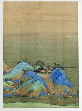 中式斗方摆台千里江山图青绿色山水实木框画国画装饰挂画高清复制