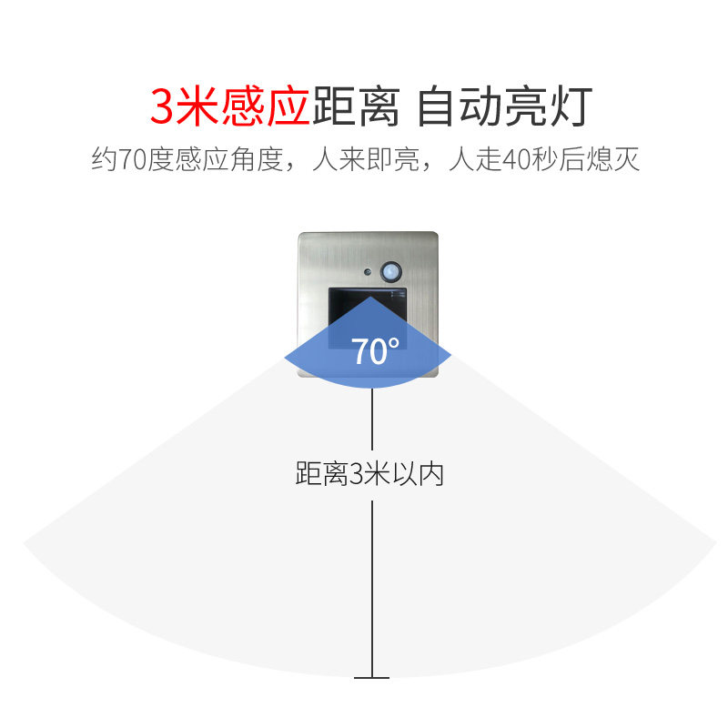 led人体感应地脚灯86型嵌入式镜面不锈钢楼梯踏步走廊踢脚地角灯