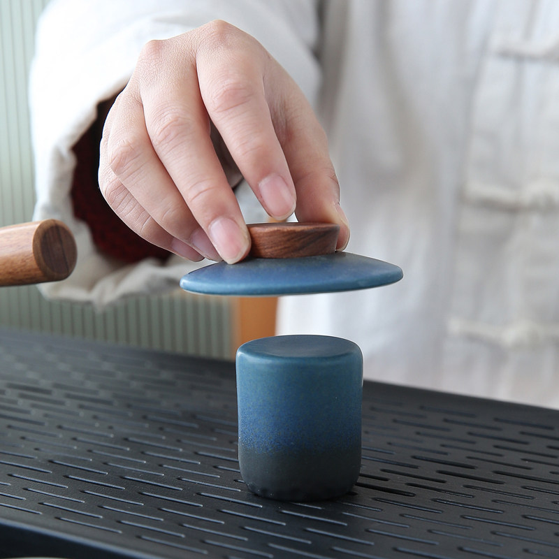 功夫茶具套装日式家用办公茶盘茶具黑禅风侧把茶壶茶杯logo定制