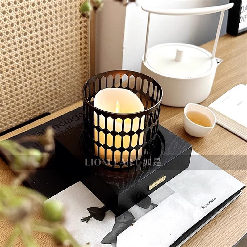 如是中古黄铜蜡烛风杯香薰蜡烛烛台室外室内卧室床头玄关装饰摆件