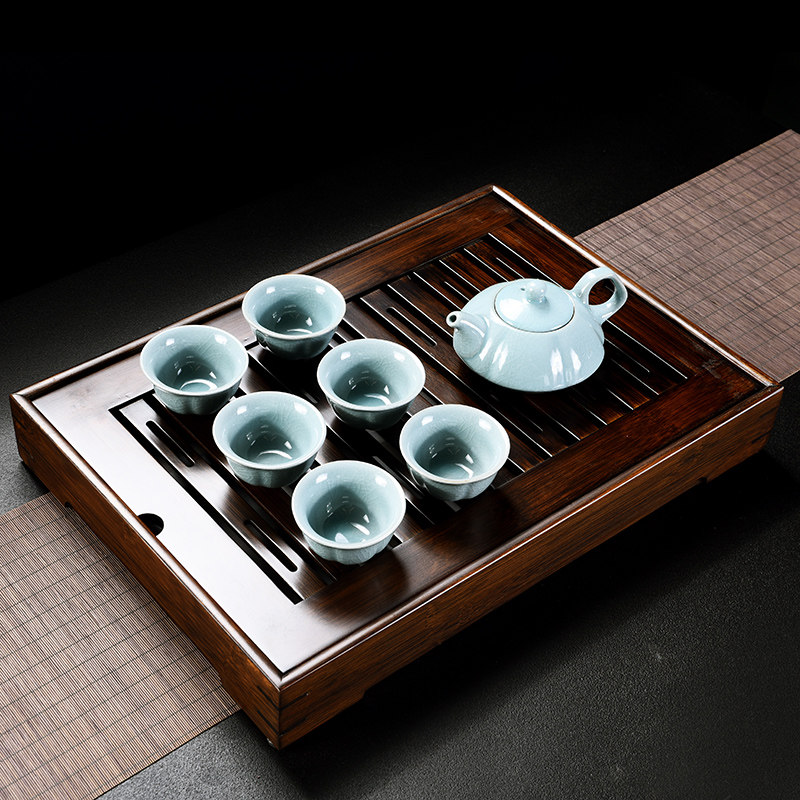 九竹新款胡桃色竹制茶盘家用储水茶海茶台简约大小号功夫茶具套装