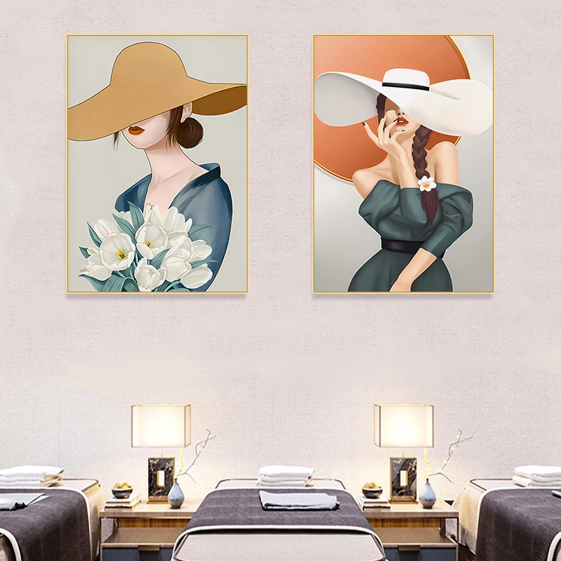 美容院人物高级感背景墙挂画艺术美女服装店墙面装饰画客厅墙壁画