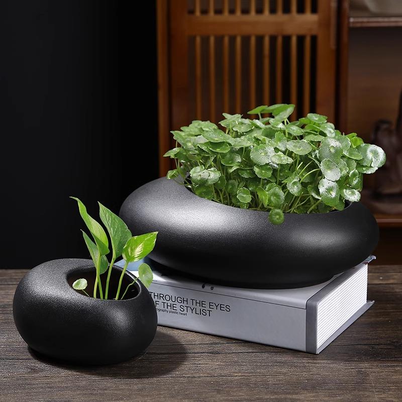 水仙花盆陶瓷大号无孔铜钱草专用一叶莲碗莲盆大口径黑陶水培花盆