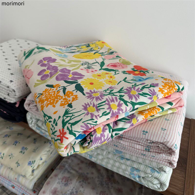 morimori韩系家居博主复古印花祼睡a类100针织天竺棉单品被套枕套