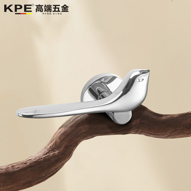 KPE小鸟门锁室内金色两件式木门把手现代轻奢卧室磁吸静音房门锁