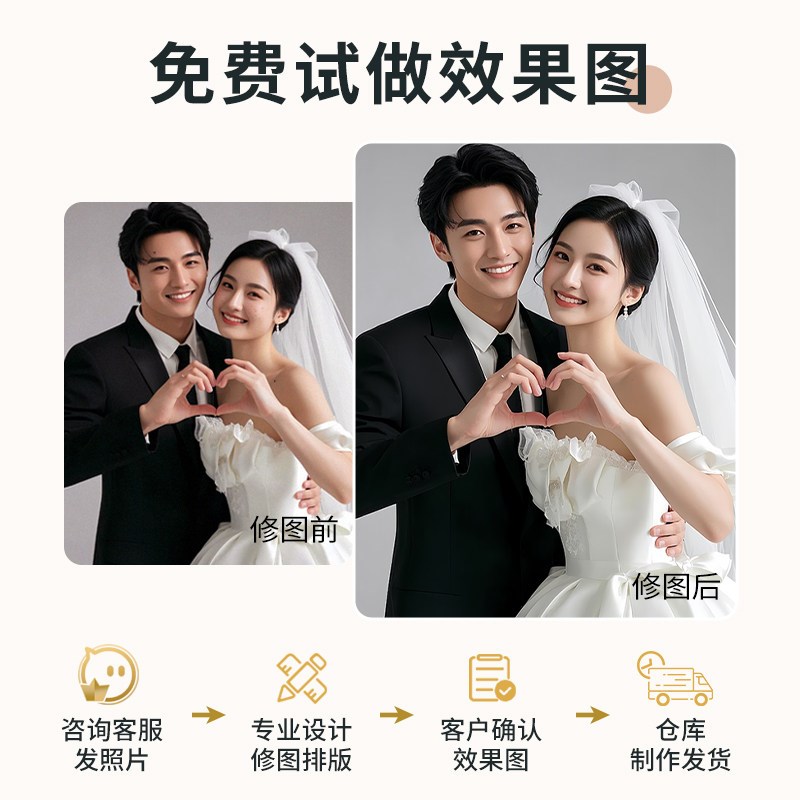 婚纱照片定制相框挂墙洗儿童宝宝相片做摆台放大全家福高级感照相